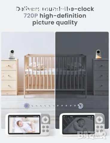 Нов GHB Бебефон с Камера 5" HD, VOX, Панорама, Нощно Виждане за стая, снимка 3 - Други - 50294688