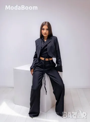 Елегантен черен дамски комплект от две части , снимка 2 - Комплекти - 48009164