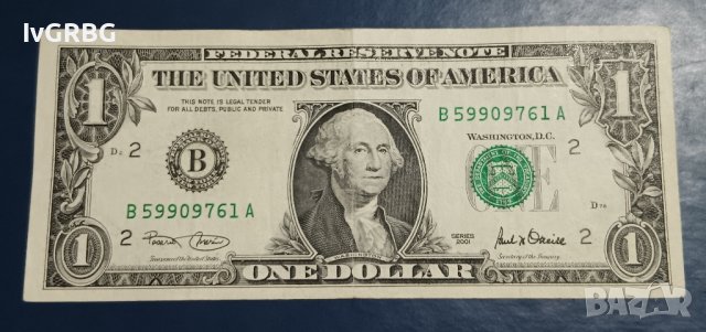 1 долар САЩ 2001 Америка 1 долар 2001 Банкнота от САЩ , снимка 3 - Нумизматика и бонистика - 44150982