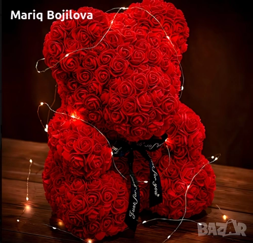 Плюшено мече с LED рози - подарък за мама, момиче, баба - комплект вечни рози 25 см, снимка 2 - Декорация за дома - 52952769