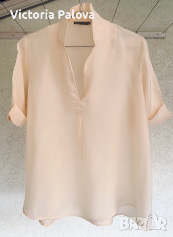 COS Швеция интересна блуза кроп-камбанка кайсиев цвят, снимка 2 - Корсети, бюстиета, топове - 42363326