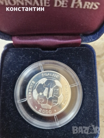 сребърна монета 1 франк 2000г футбол, снимка 3 - Нумизматика и бонистика - 52883467
