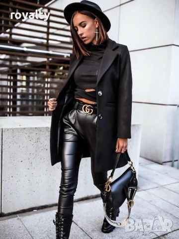 Дамско стилно черно палто с хастар