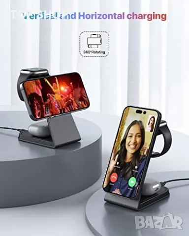 3 в 1 Нова стойка зарядно за телефон слушалки часовник Магнитна станция iPhone iWatch, снимка 6 - Селфи стикове, аксесоари - 49444240