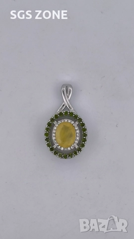ЛУКСОЗЕН СРЕБЪРЕН ВИСУЛКА С ЖЪЛТ САПФИР, ОБГРАДЕН С ПЕРИДОТ ОТ ТАЙЛАНД, снимка 6 - Колиета, медальони, синджири - 52316723