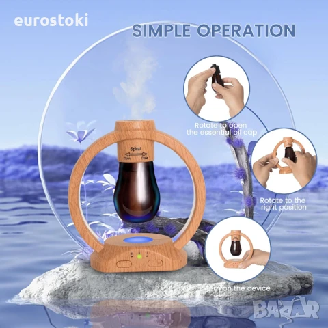 Adirigo Безжичен безводен арома дифузер за етерични масла с три режима на мъгла и четирицветни LED , снимка 4 - Овлажнители на въздух - 51359398