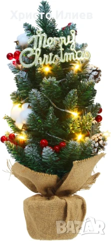 Коледна елха дръвче с украса и лампички 55см