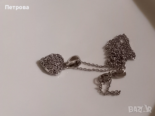 Сребърно колие със сърце , снимка 3 - Колиета, медальони, синджири - 52041211
