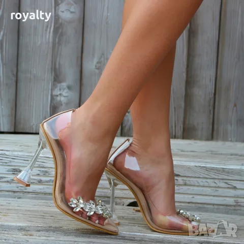 Обувки на ток - прозрачен силикон с бежов акцент, снимка 3 - Дамски обувки на ток - 49904609