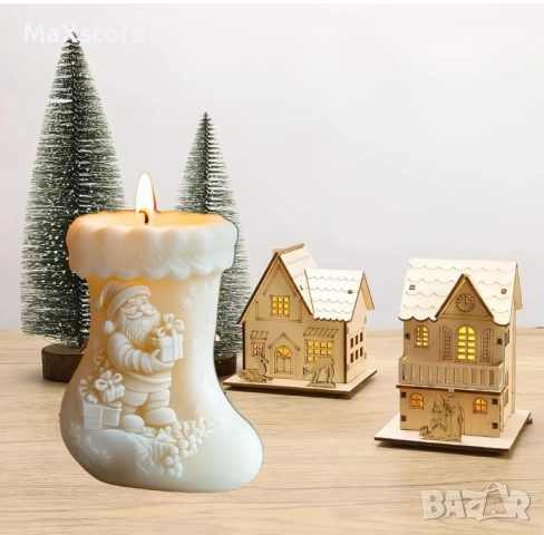3D Коледен ботуш с дядо Коледа Силиконов молд за свещи гипс сапун смола , снимка 3 - Форми - 52005435