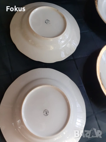 Български порцелан Китка Нови Пазар големи чинии 6 бр позлат, снимка 3 - Антикварни и старинни предмети - 53295080