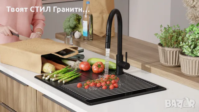 -21% Черна кухненска мивка от гранит Копенхаген 620х500 Top 45 , снимка 3 - Мивки - 49207244