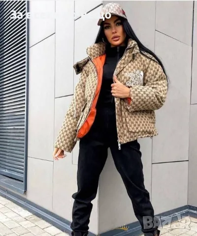 The North Face x Gucci Дамско Зимно Яке С Качулка Монограм И Оранжева Подплата Код E185, снимка 3 - Якета - 55984450