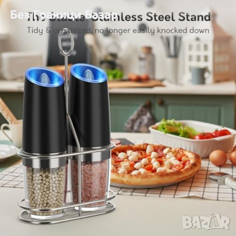 Нов Стилен Комплект Автоматични Мелници за Сол и Пипер със Стойка, снимка 6 - Други - 44583214