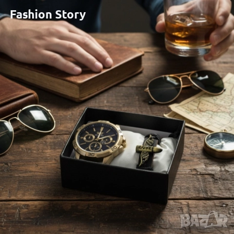 Мъжки часовник S&T Seek Time с кожена гривна – подаръчен комплект, снимка 3 - Мъжки - 51937613