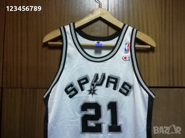 San Antonio Spurs #21 Tim Duncan Champion 90s vintage оригинален потник NBA, снимка 4 - Тениски - 50911275