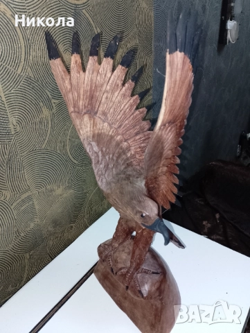 Дърворезбован орел-52см, рогове за вино с поставка, снимка 4 - Декорация за дома - 49700937