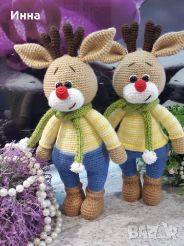 Подарък за Коледа. Елен /Комет/, Ръчно изработена, Плетена играчка, снимка 5 - Плюшени играчки - 42628200