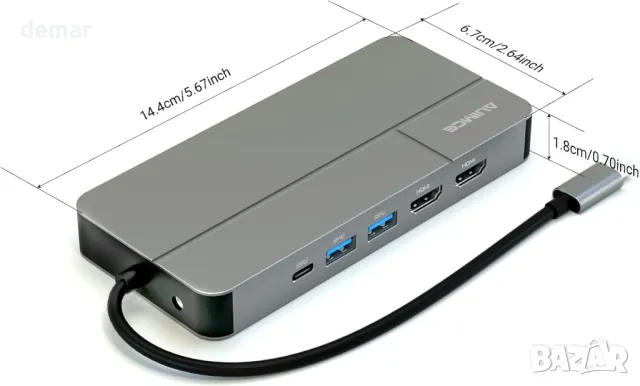 AUIMCE Докинг станция 2х HDMI и USB C порт, до 4K/60Hz, MacOS/Windows, снимка 2 - Кабели и адаптери - 48824576