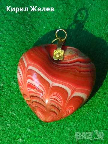 СЪРЦЕВИДЕН МЕДАЛЬОН от ШЛИФОВАН ПОЛУСКЪПОЦЕНЕН КАМЪК РЪЧНА ИЗРАБОТКА и БРОНЗ 6781