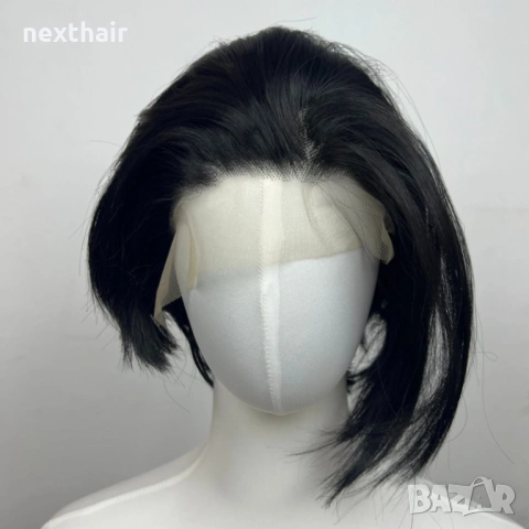 Къса черна перука с дантела 13x4 - скосен боб, естествен ефект