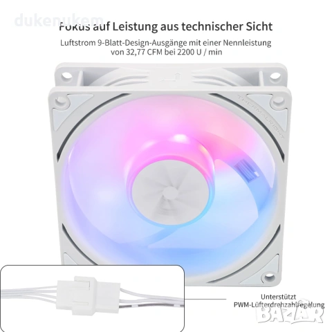 ARGB вентилатор за CPU Thermalright TL-P9W-S 92mm PWM – тих и мощен, снимка 3 - Други - 53291296