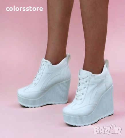 Боти на платформа - бяла кожа - NO4, снимка 2 - Кецове - 40831581