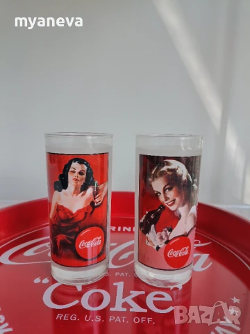Coca-Cola , Кока Кола, метална табла , поднос с две чаши , снимка 2 - Чаши - 50696660