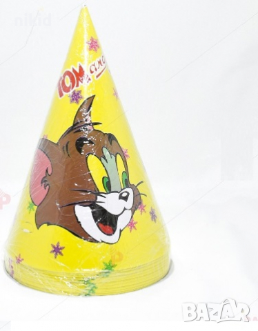Том и Джери Tom and Jerry жълта картонена малка парти шапки шапка рожден ден