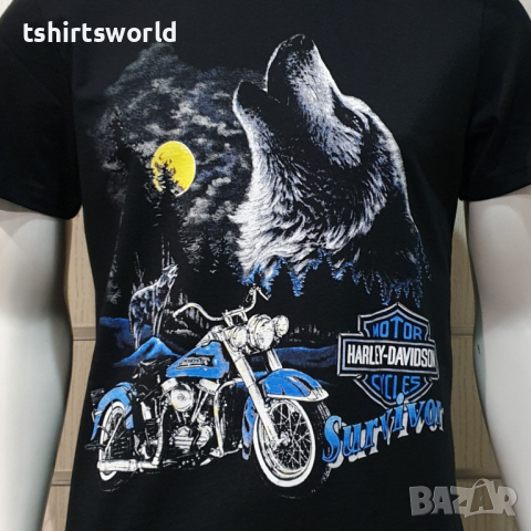 Нова мъжка тениска с дигитален печат HARLEY DAVIDSON -Вълк (Wolf), Survivor , снимка 6 - Тениски - 36178206
