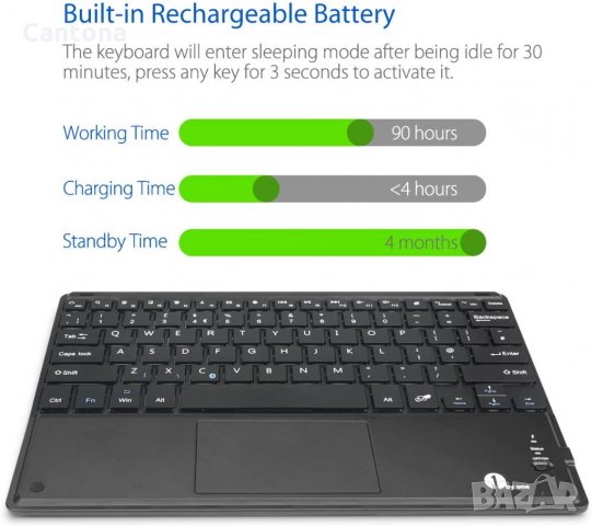 1byone Ултра-тънка преносима безжична Bluetooth клавиатура с вграден мултитъч тъчпад и акумулаторна , снимка 4 - Клавиатури и мишки - 35719990