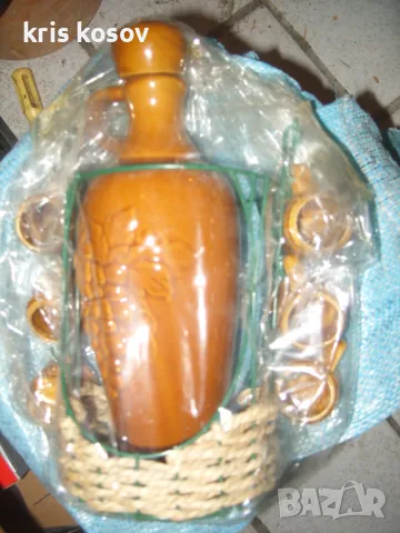 ретро керамична бъклица с 6 бр чаши за ракия, снимка 4 - Антикварни и старинни предмети - 49359188