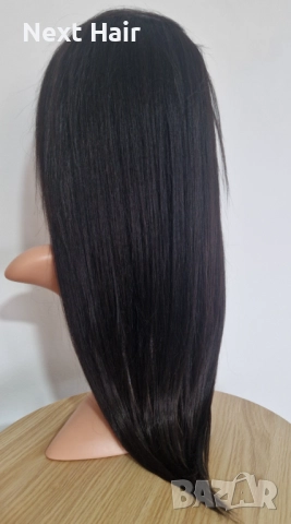 Черна перука от микс естествен косъм и примеси 70 см с Lace 4×4, снимка 18 - Аксесоари за коса - 52018574