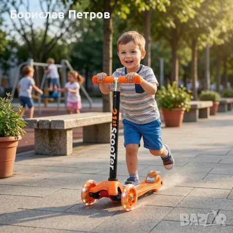 Детска сгъваема тротинетка 21st Scooter със светещи силиконови колела – Оранжева, снимка 2 - Скутери и тротинетки - 55973466
