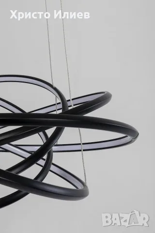 Kare Design Висяща LED лампа Полилей Saturn Black 72cm, снимка 3 - Полилеи - 55785047