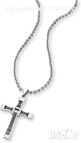 Колие с кръст, висулка с цвят черно и металик