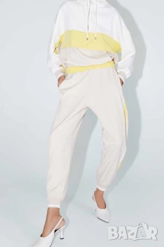 Дамски джогър панталон със странична ивица Zara, 98% памук, Екрю, XXL