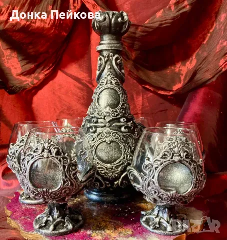 Ръчно изработен сервиз за коняк в сребро от 7 части, снимка 2 - Чаши - 48657381