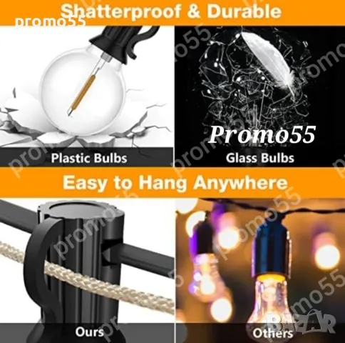 Светлинна Верига 10Бр. Външни Нечупливи Лед Крушки за Декорация 5м, снимка 6 - Външни лампи - 50235219