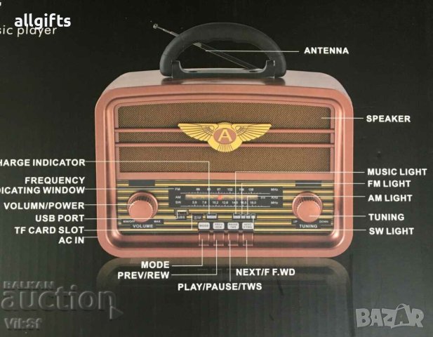 Ретро винтидж акумулаторно радио Golon RX-BT929 Bluetooth,Usb, Sd, FМ, АМ, SW , снимка 3 - Други - 41440550