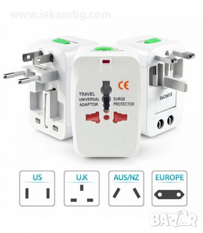 УНИВЕРСАЛЕН ТУРИСТИЧЕСКИ АДАПТЕР - ПРЕХОДНИК КЪМ AU/UK/US/EU СТАНДАРТИ - код 0134