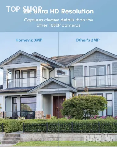 Външна охранителна камера Homeviz, 2K WiFi,нощно виждане, двупосочно аудио,IP66 водоустойчив, снимка 2 - Камери - 48504763