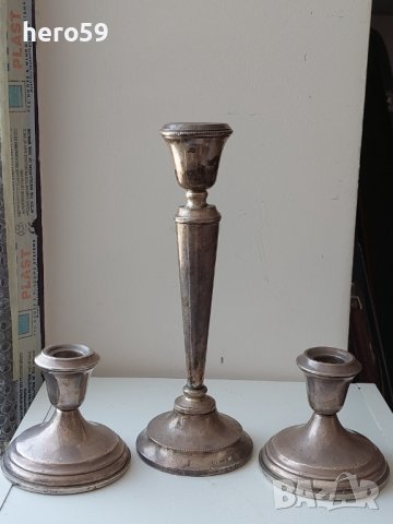 Сребърни свещници 1060 грама,цената е за трите./Сребро 925-Англия/