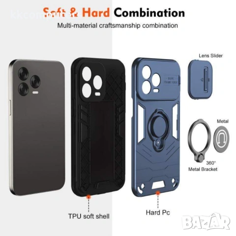 ZTE Blade V70 Vita / V70 Design Удароустойчив Калъф Slide Camshield с Поставка и Протектор – Черен, , снимка 8 - Калъфи, кейсове - 53043394