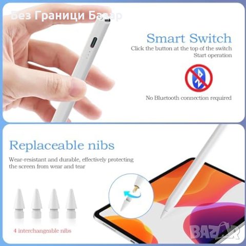 Нов Универсален Стилус за iPad Pro/Air/Mini - Бързо Зареждане, Съвместимост 2018-2023, снимка 3 - Друга електроника - 44207554