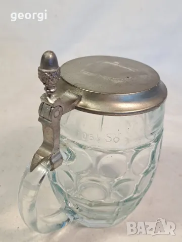 стъклена халба с калаен похлупак 6/3, снимка 2 - Чаши - 49275335