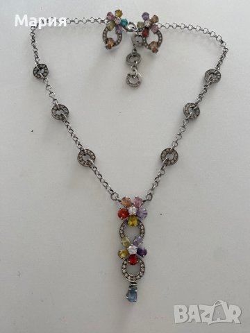 Булгари/Bvlgari Комплект сребро 925 с цветни кристали , снимка 1