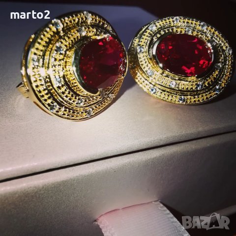 Елегантни Сребърни 925 Обеци с 14 карата позлата и Лабораторни Рубини и Циркони!, снимка 6 - Обеци - 41291656