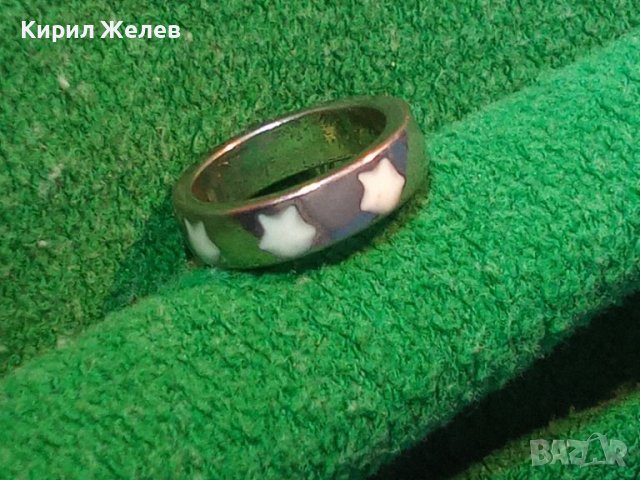 КРАСИВ СТИЛЕН НИКЕЛИРАН МЕДЕН АРТ ПРЪСТЕН с ЕМАЙЛИРАНИ ЗВЕЗДИЧКИ 38639