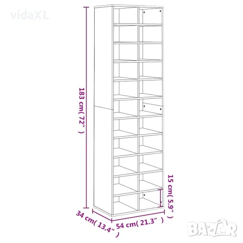 vidaXL Шкаф за обувки, дъб сонома, 54x34x183 см, инженерно дърво, снимка 7 - Шкафове - 56147720